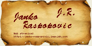 Janko Raspopović vizit kartica